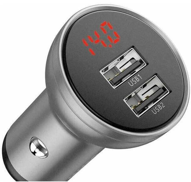 Автомобільний зарядний пристрій Baseus Digital Display Dual USB 4.8A 24W silver (CCBX-0S) ціна 298 грн - фотографія 2
