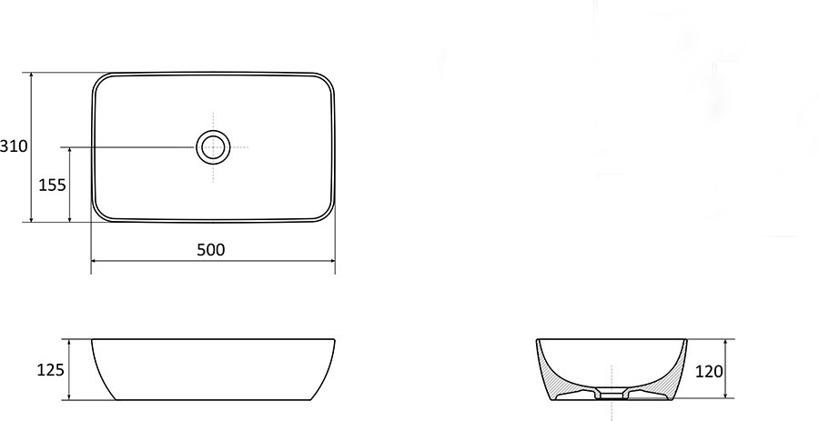 Ravak Uni 500 R Slim (XJX0D150000) Габаритні розміри