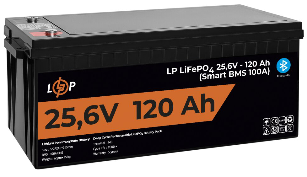 в продажу Акумулятор літій-залізо-фосфатний LogicPower LP LiFePO4 25.6V - 120 Ah (3072Wh) (Smart BMS 100A) з BT пластик для ДБЖ - фото 3