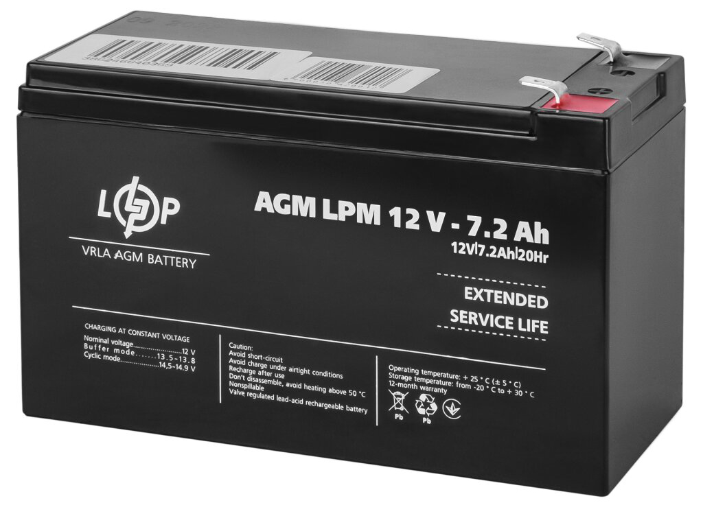 Акумулятор свинцево-кислотний LogicPower AGM LPM 12V - 7.2 Ah ціна 609.00 грн - фотографія 2