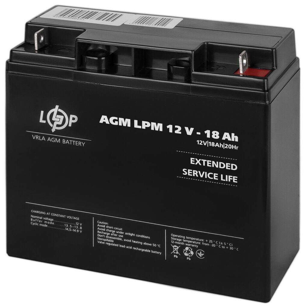 Акумулятор свинцево-кислотний LogicPower AGM LPM 12V - 18 Ah ціна 1839.60 грн - фотографія 2