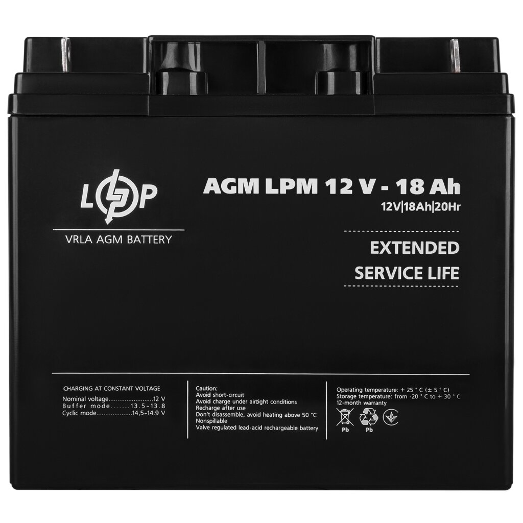 Акумулятор свинцево-кислотний LogicPower AGM LPM 12V - 18 Ah