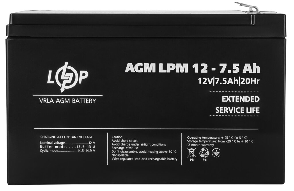 Акумулятор для ДБЖ LogicPower AGM LPM 12V - 7.5 Ah