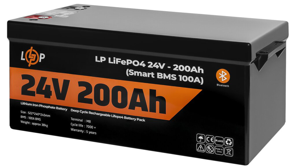 Аккумулятор литий-железо-фосфатный LogicPower LP LiFePO4 24V (25.6V) - 200 Ah (5120Wh) (Smart BMS 100A) с BT пластик для ИБП цена 82673.00 грн - фотография 2