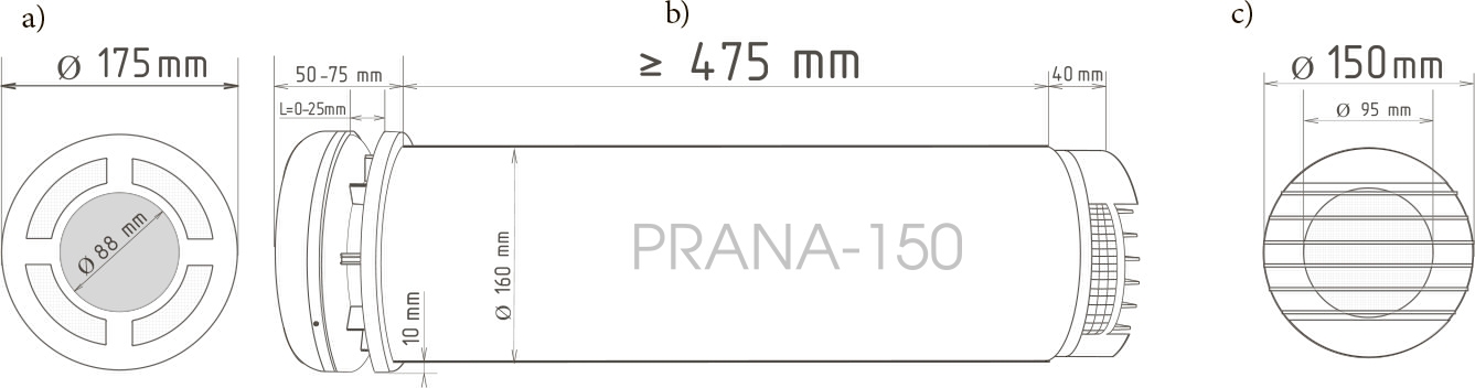 Prana 150 Wi-Fi custom M2023 Габаритные размеры