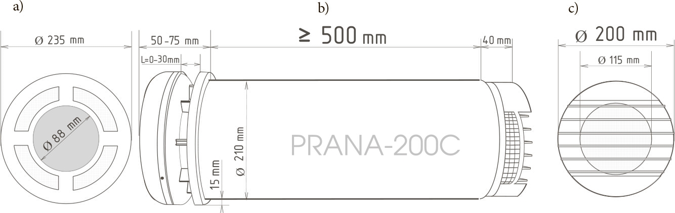 Prana 200C Wi-Fi custom M2023 Габаритные размеры