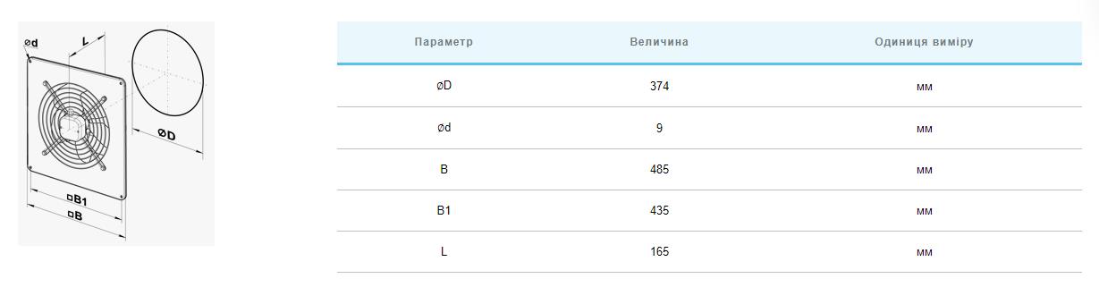 Вентс ОВ 4Д 350 Габаритні розміри