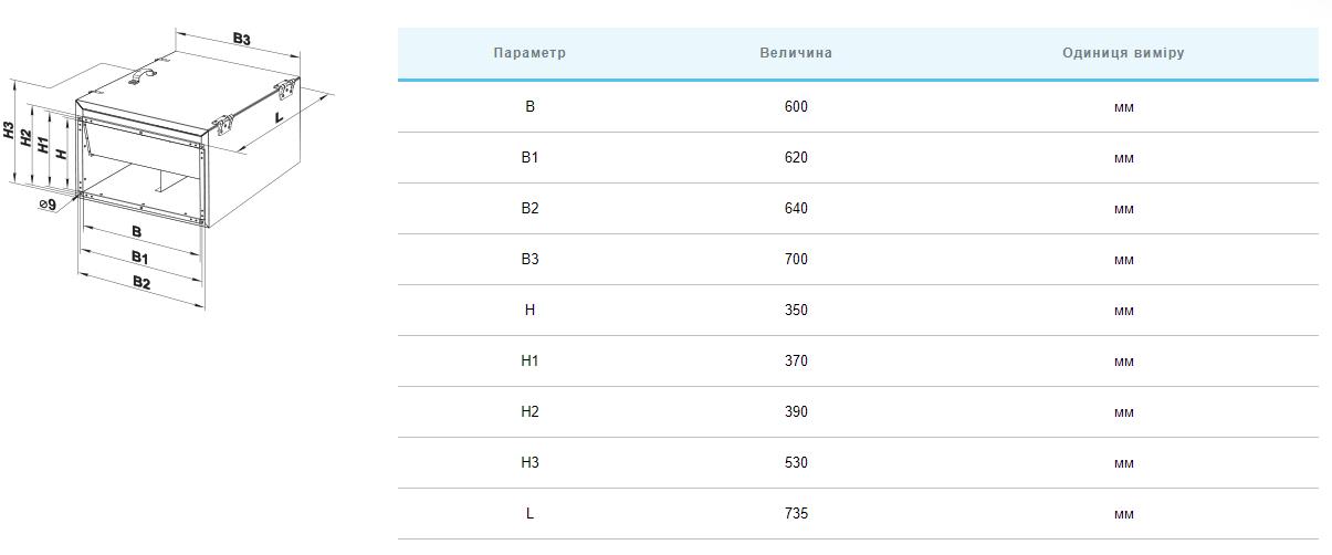 Вентс ВКПІ 4Д 600*350 Габаритні розміри