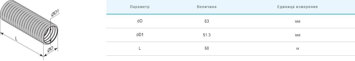 Домовент Домофлекс 01635000 (d63, 50м) Габаритні розміри