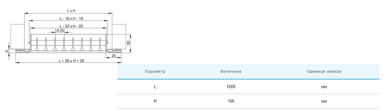 Вентс ОНЛ 1 1000х150 Габаритные размеры