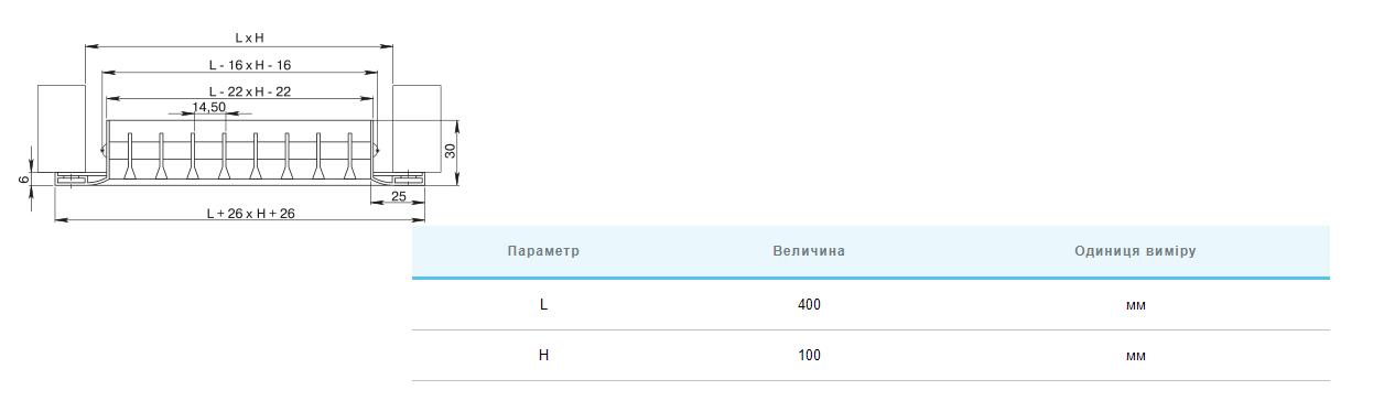 Вентс ОНЛ 2 400х100 Габаритні розміри