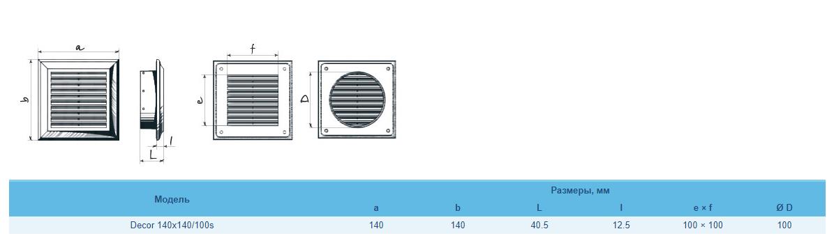 Blauberg Decor 140х140/100s Габаритные размеры