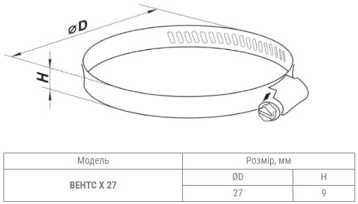 Вентс Х 27 (d22-32) Габаритні розміри