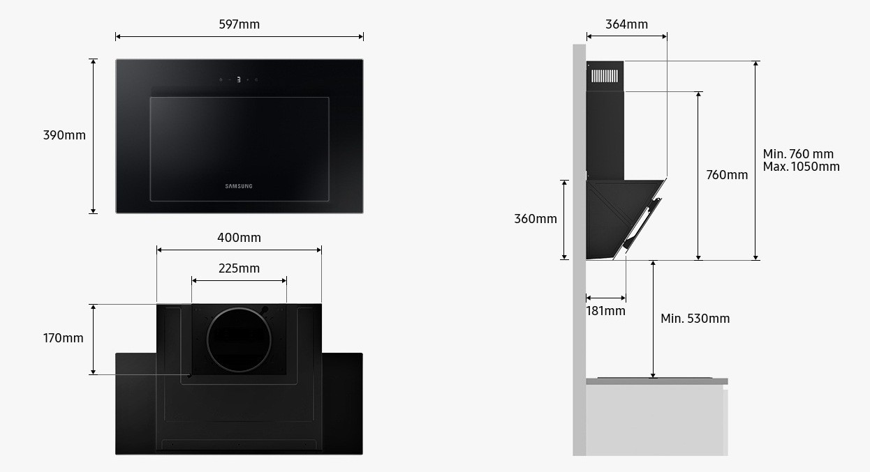 Samsung NK24B3501VS/WT Габаритні розміри