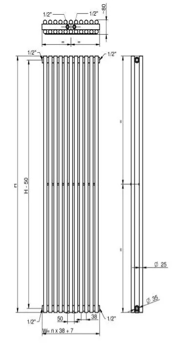 Betatherm PRAKTIKUM 2 H-1800мм, L-425мм (PV 2180/11 9016 99) Габаритные размеры