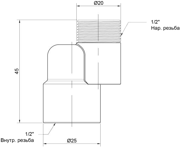 Icma 1/2"вз міжосеве зміщення-1см №720 (82720CP06) Габаритні розміри