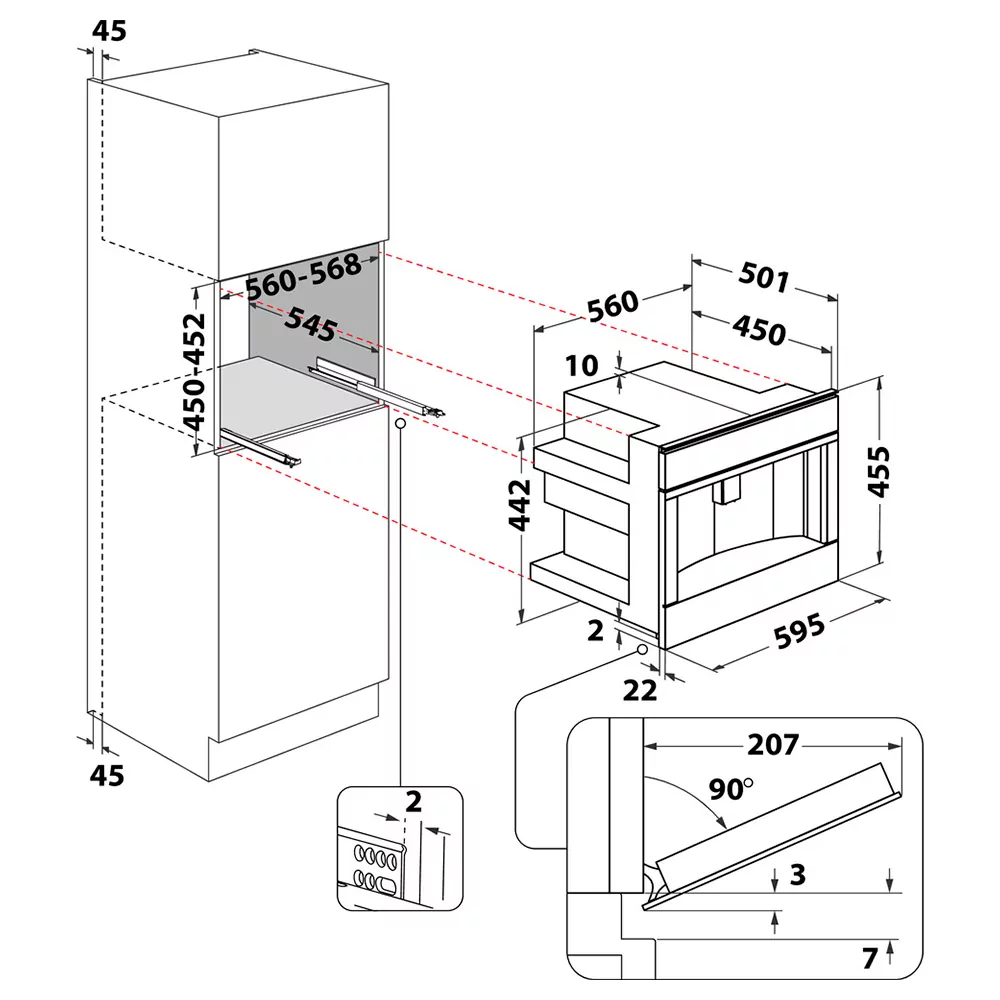 Whirlpool W11CM145 Габаритні розміри