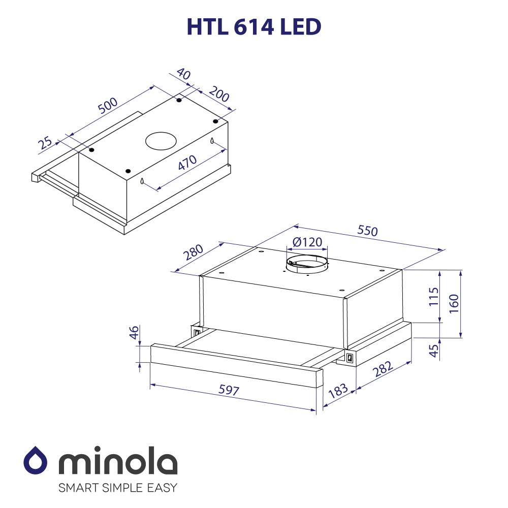 Minola HTL 614 WH LED Габаритные размеры