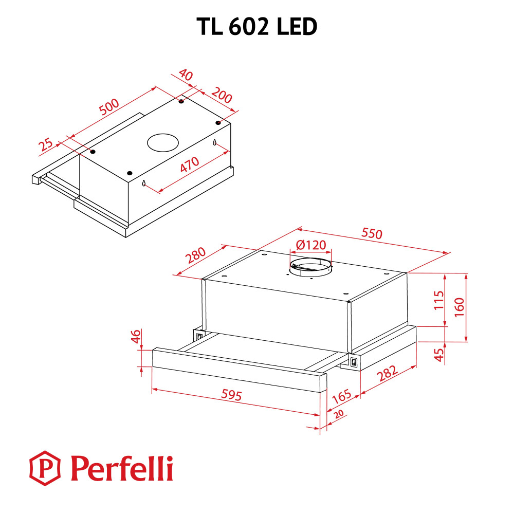 Perfelli TL 602 I LED Габаритные размеры