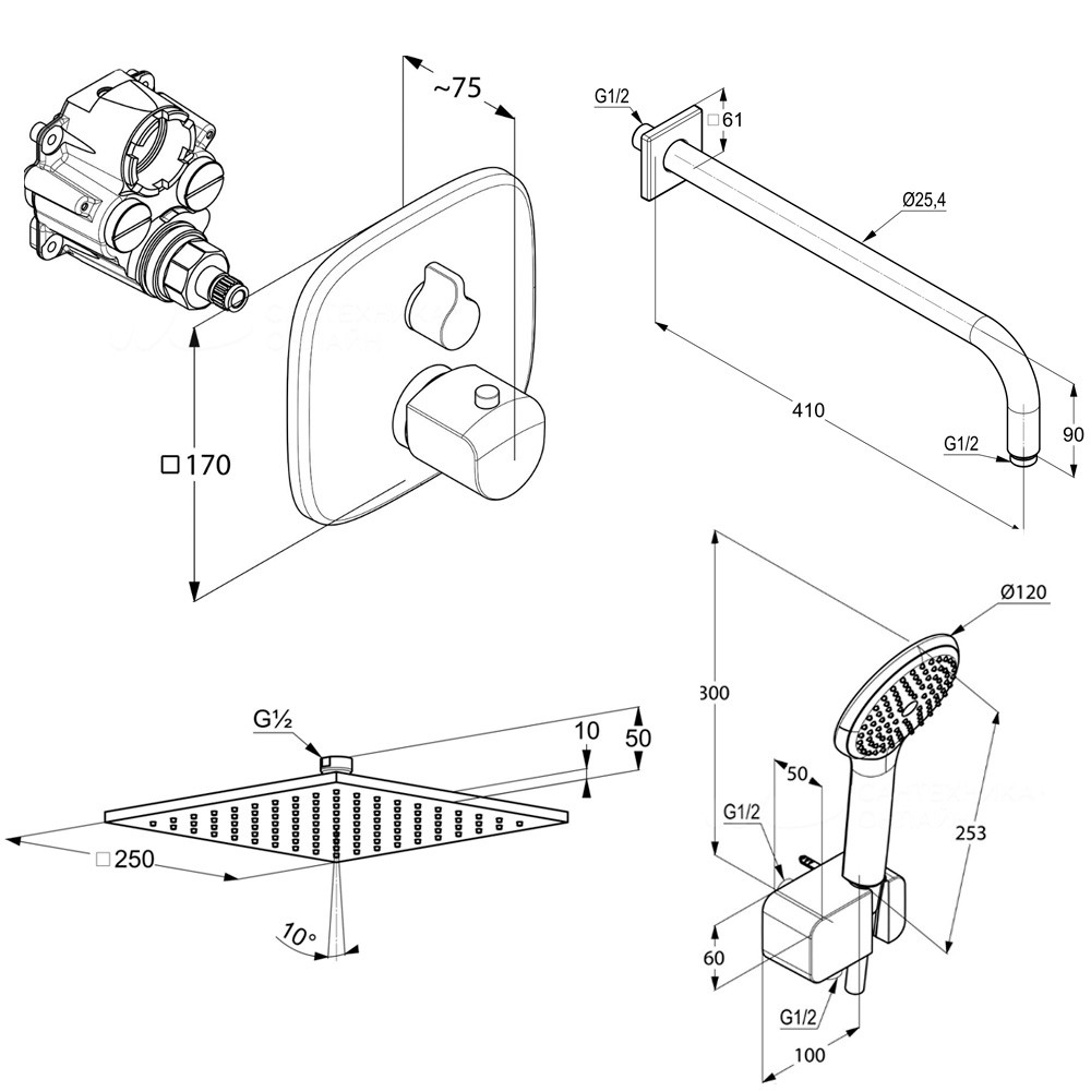 Kludi Bozz 5in1 (418310575) Габаритные размеры