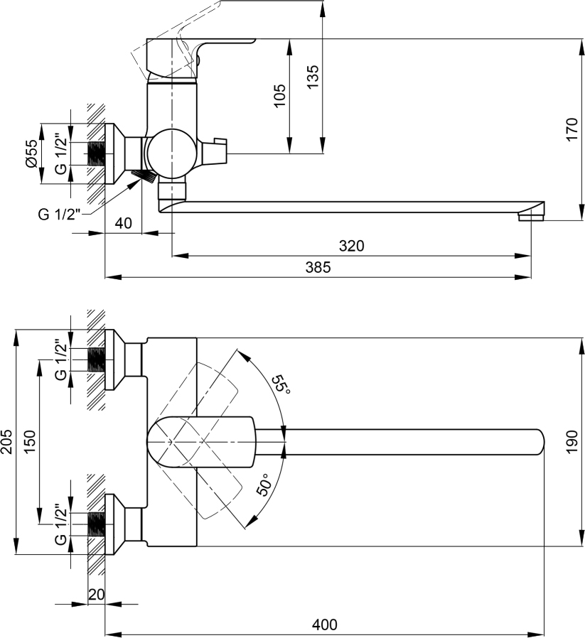 Q-Tap Flaja QTFLA3210102GC Chrome Габаритні розміри