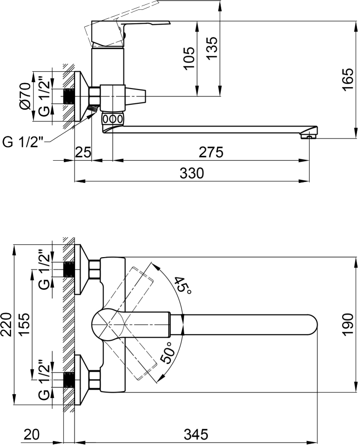 Q-Tap Vitkov QTVIT3219104GC Chrome Габаритні розміри