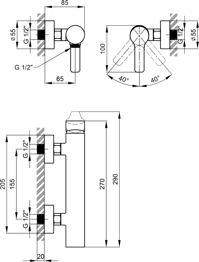 Q-Tap Zdenek QTZDN4032102C Chrome Габаритные размеры