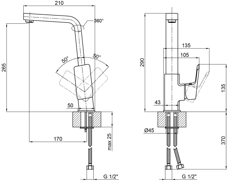 Q-Tap Namesti QTNAM9025102FC Chrome Габаритні розміри