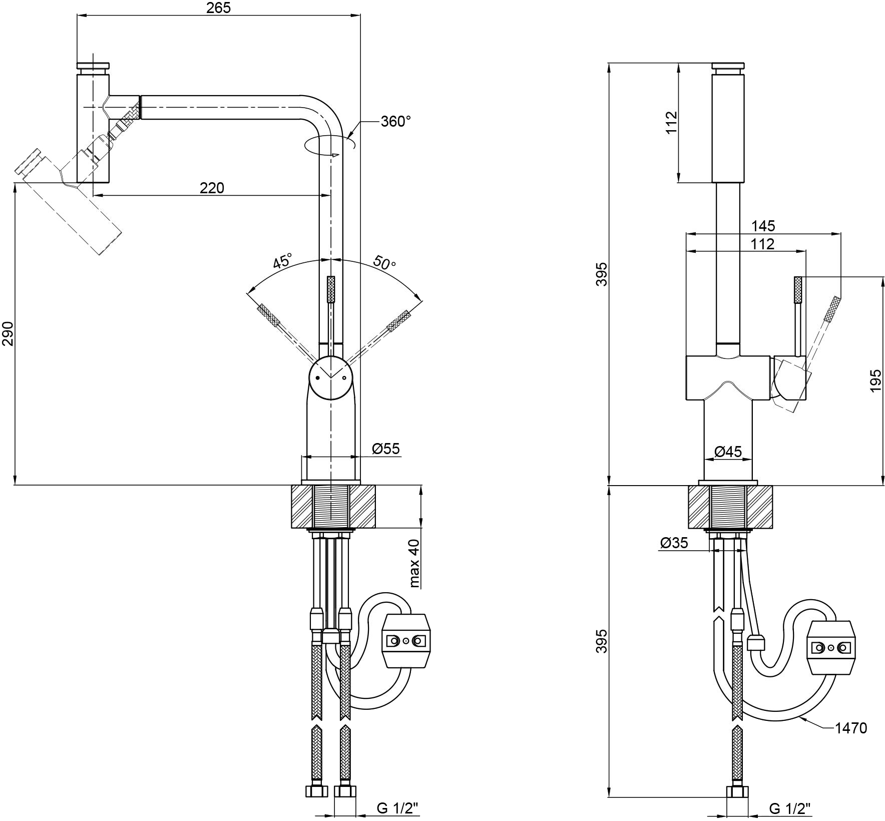 Q-Tap Scorpio QTSCOR9050105FC Chrome Габаритні розміри