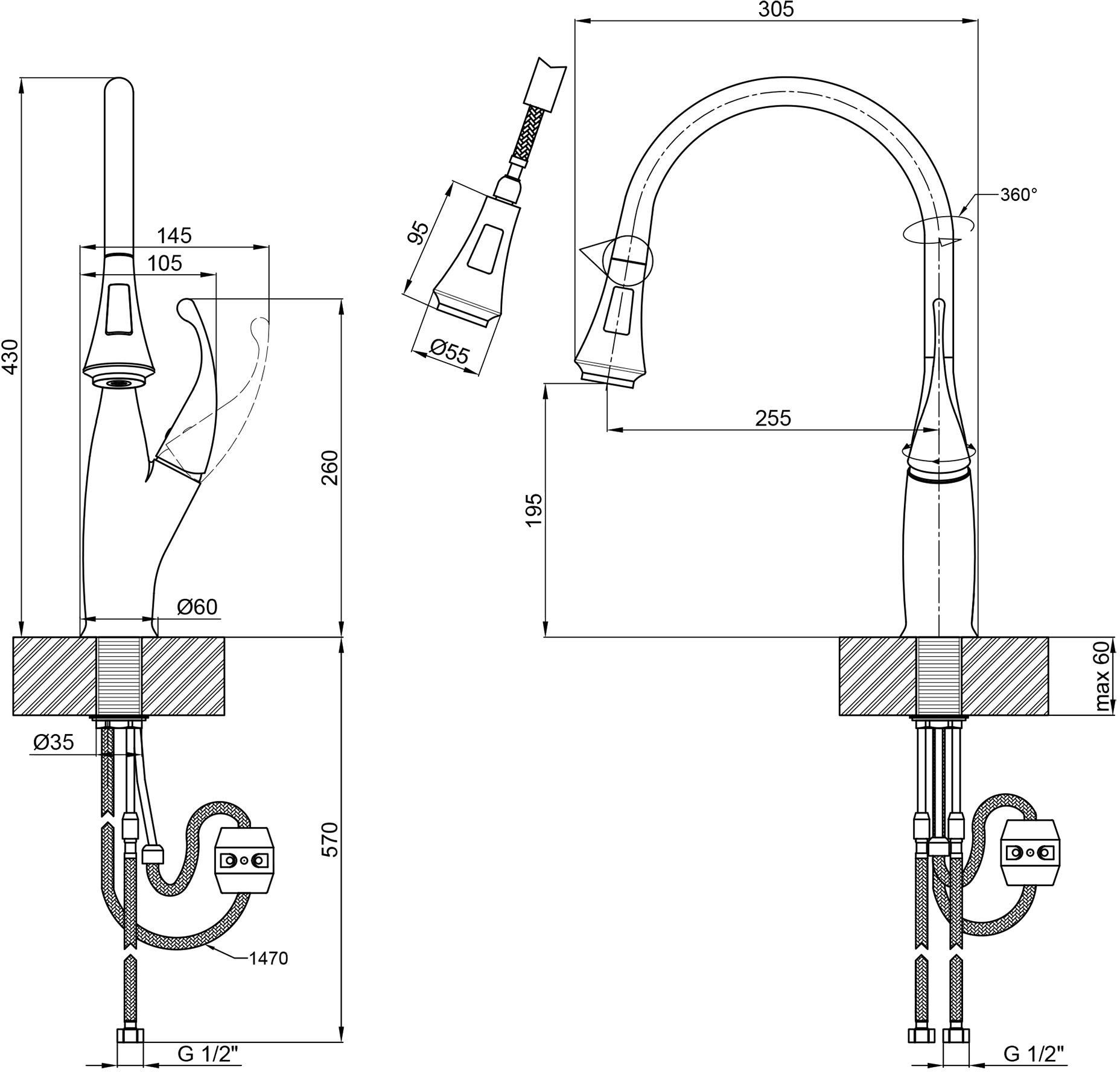 Q-Tap Swan QTSWA9168103UN Chrome Габаритні розміри