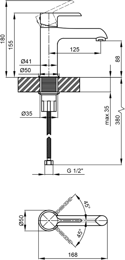 Q-Tap Grand QTGRACRM001F Chrome Габаритні розміри