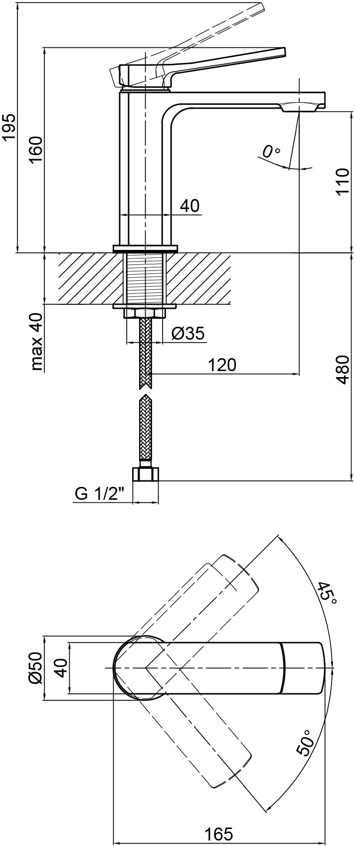 Q-Tap Slavonice QTSLA1042103B Black Matt Габаритні розміри