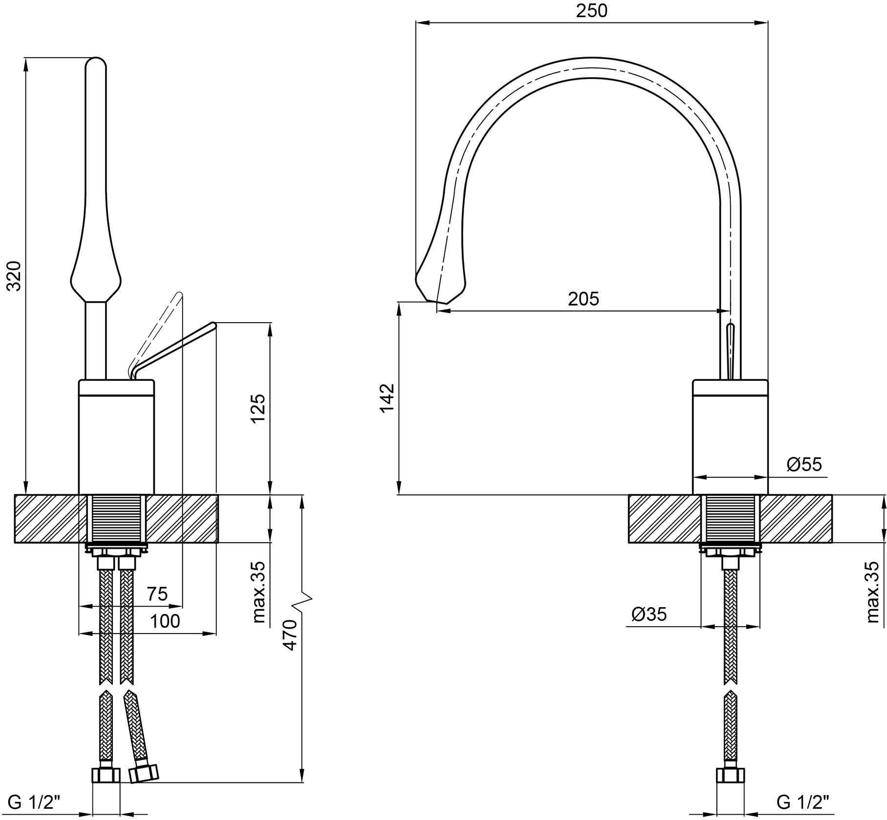 Q-Tap Virgo QTVIR1066103B Black Matt Габаритні розміри