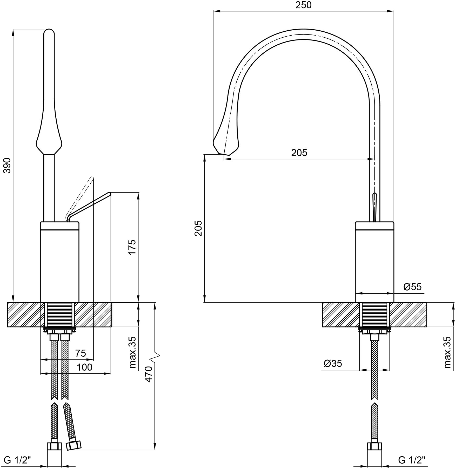 Q-Tap Virgo QTVIR1066H103B Black Matt Габаритні розміри