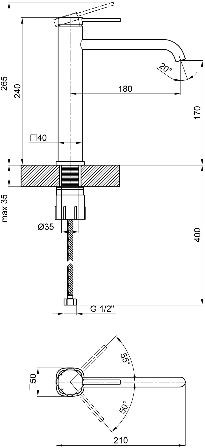 Q-Tap Robin QTROB1060H102C Chrome Габаритні розміри