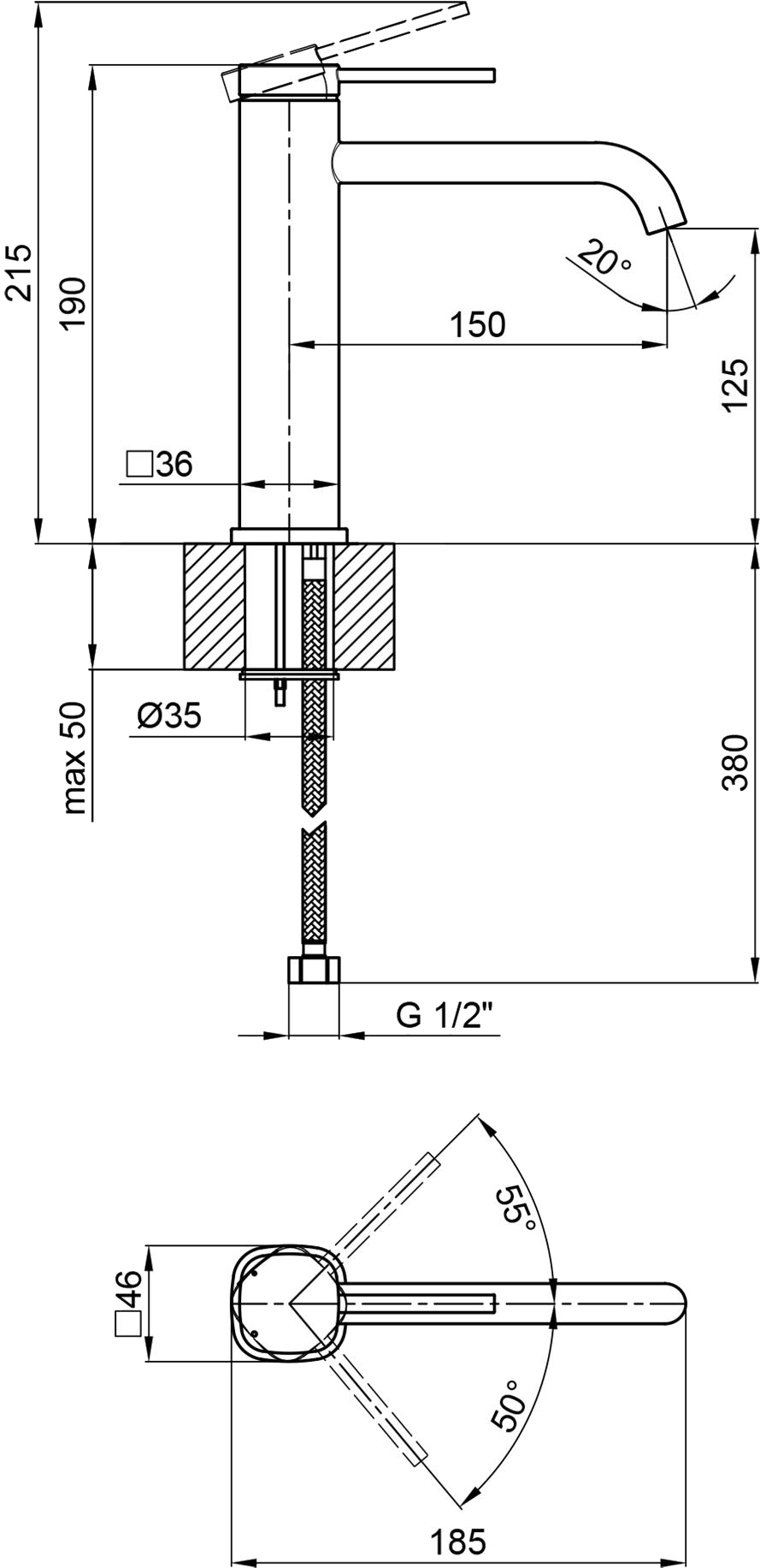 Q-Tap Robin QTROB1060M102C Chrome Габаритні розміри