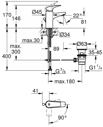 Grohe Start Flow 23769000 Габаритные размеры