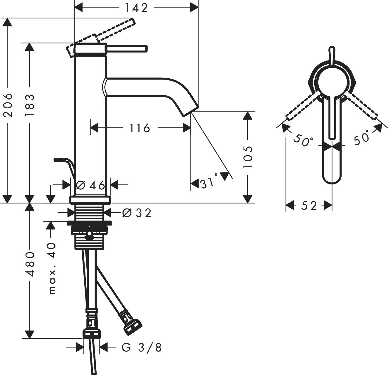 Hansgrohe Tecturis S 73310000 Габаритные размеры