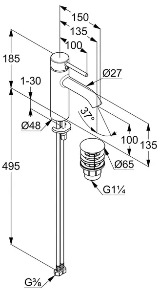 Kludi Bozz 382880576 Габаритные размеры