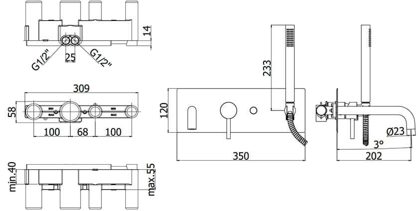 Paffoni Light LIG001NO Габаритні розміри