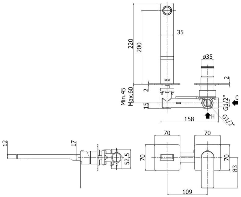 Paffoni Tango TA105NO70 Габаритные размеры