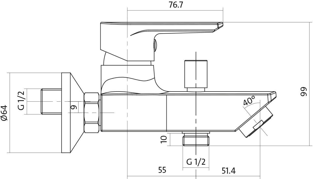 Cersanit B246 Vero с душевым набором Senti 3В1 S601-126 Габаритные размеры