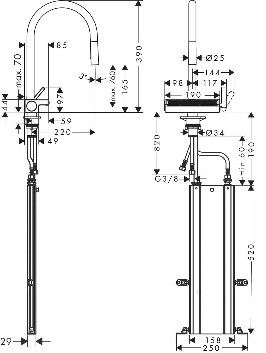 Hansgrohe Aquno Select M81 73831000 Габаритные размеры