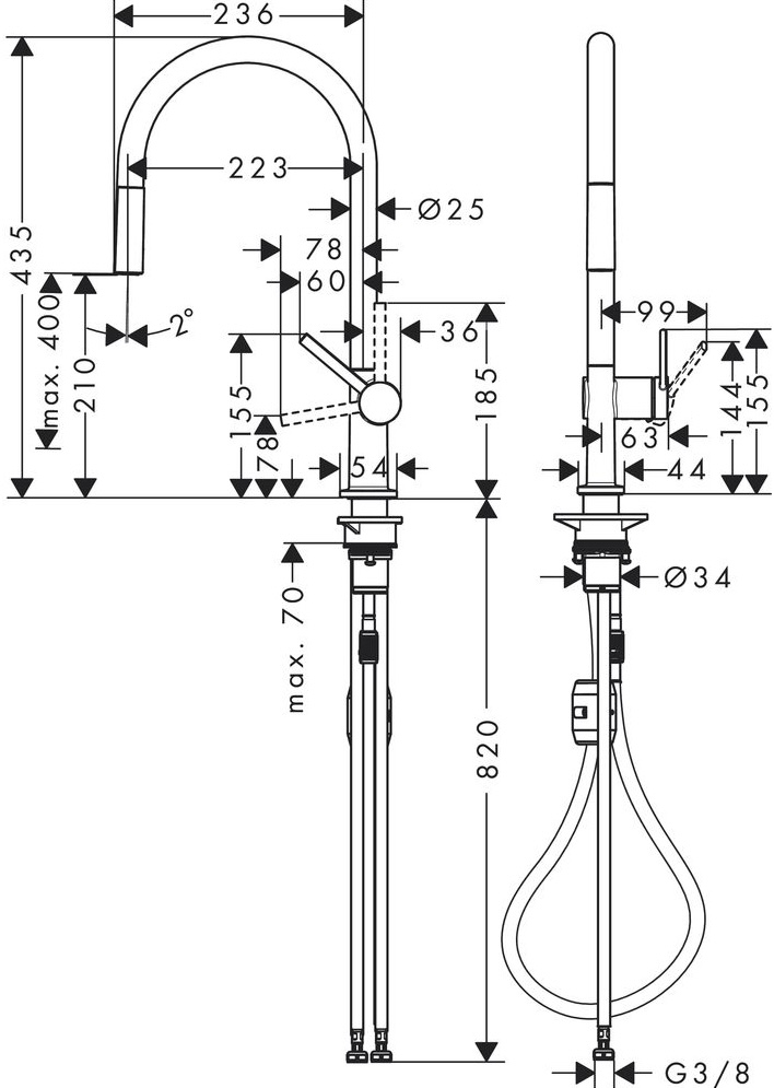 Hansgrohe Talis M54 210 1jet 72802670 Габаритні розміри