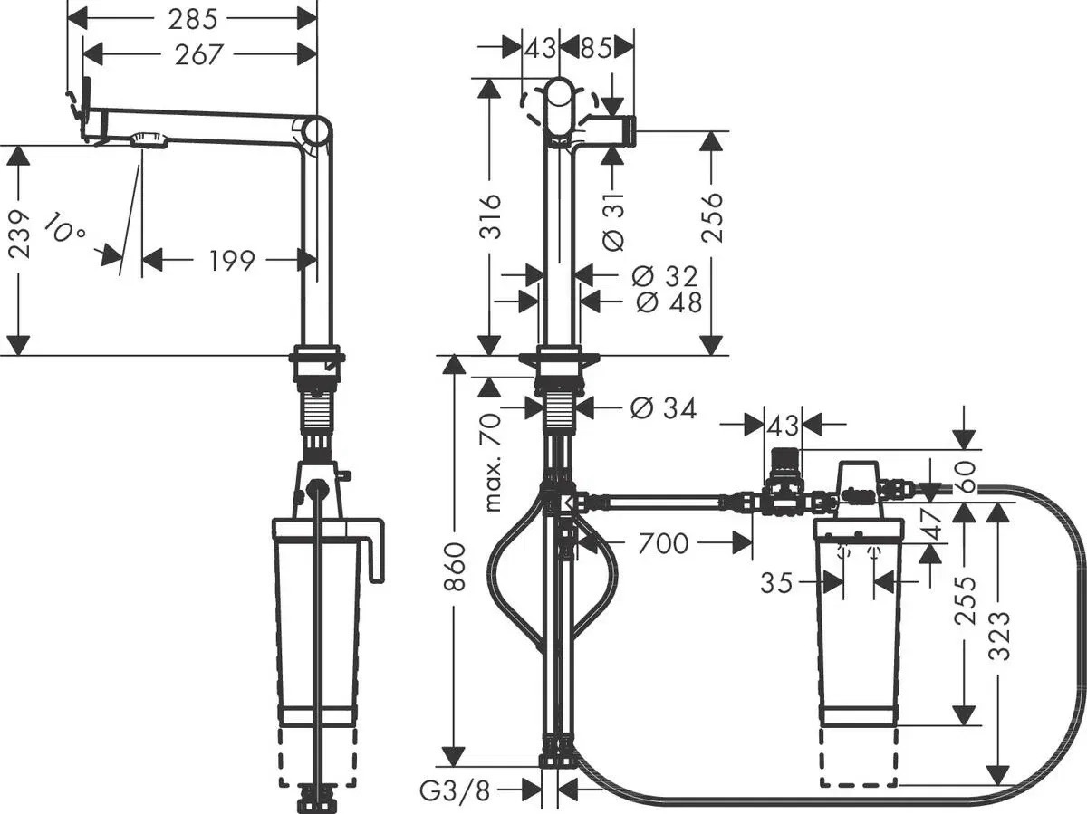 Hansgrohe Aqittura M91 FilterSystem 240 1jet 76802000 Габаритні розміри