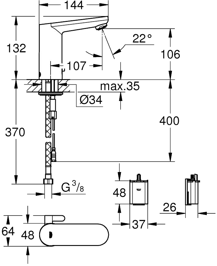 Grohe Get E 36366001 Габаритные размеры