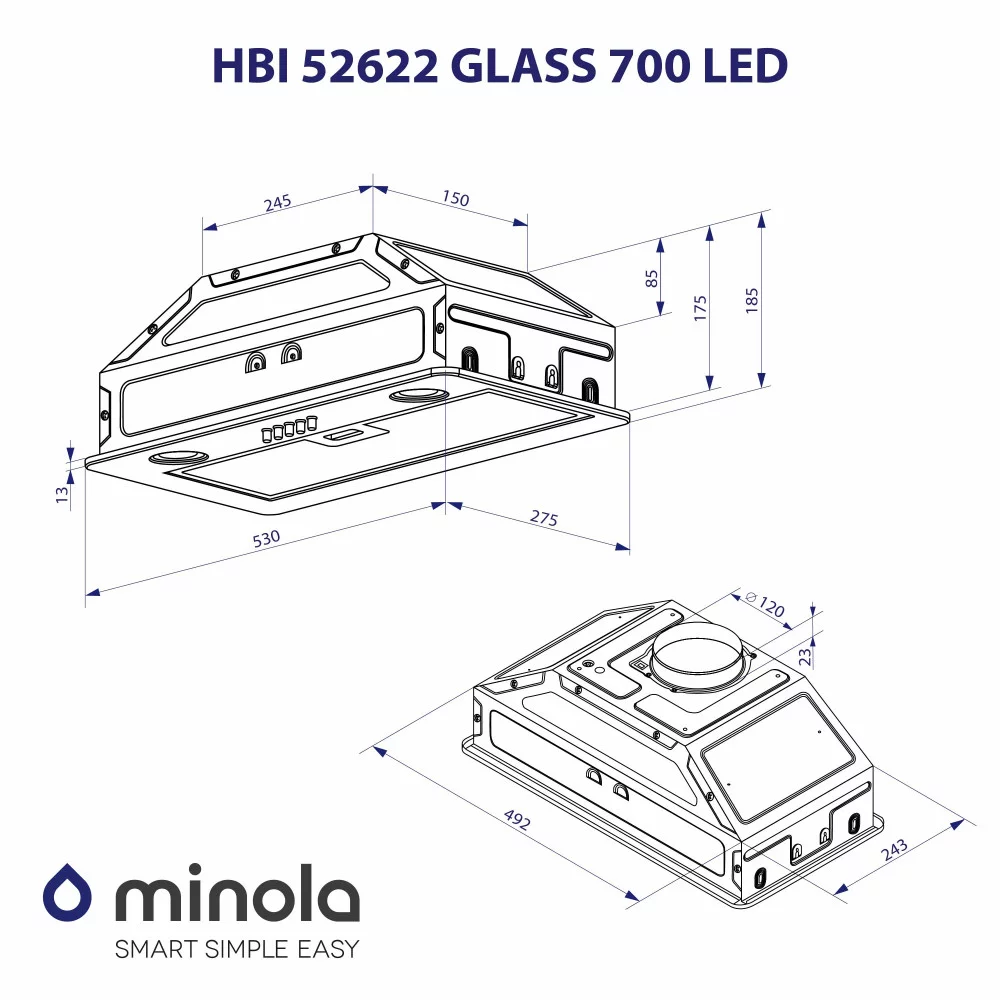 Minola HBI 52622 BL GLASS 700 LED Габаритні розміри