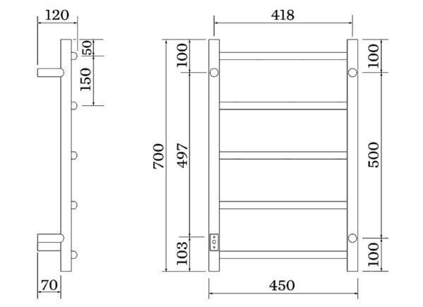 Pax Samba 3707-2 450x700 мм, хром Габаритні розміри