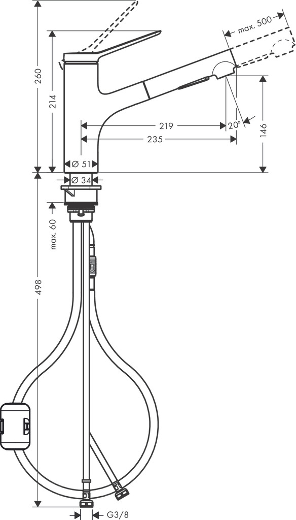 Hansgrohe S520-F345 + Zesis M33 Gray Габаритні розміри