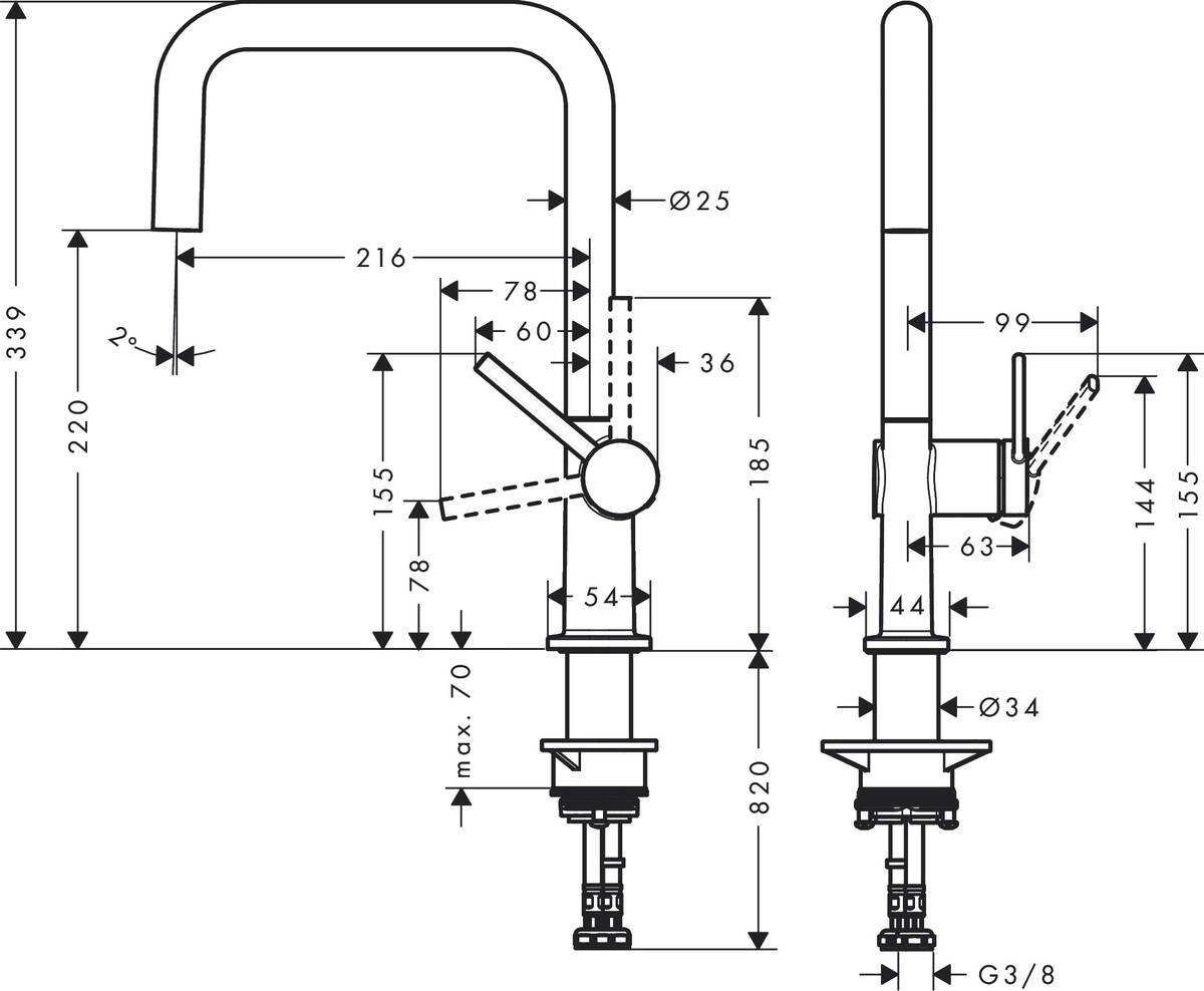 Hansgrohe S520-F510 + Talis M54 Black Габаритні розміри